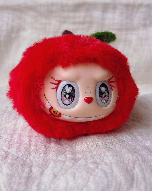 Handmade Apple Doll Head Bag Charm | Red Furry Monster Style | Unique Collectible