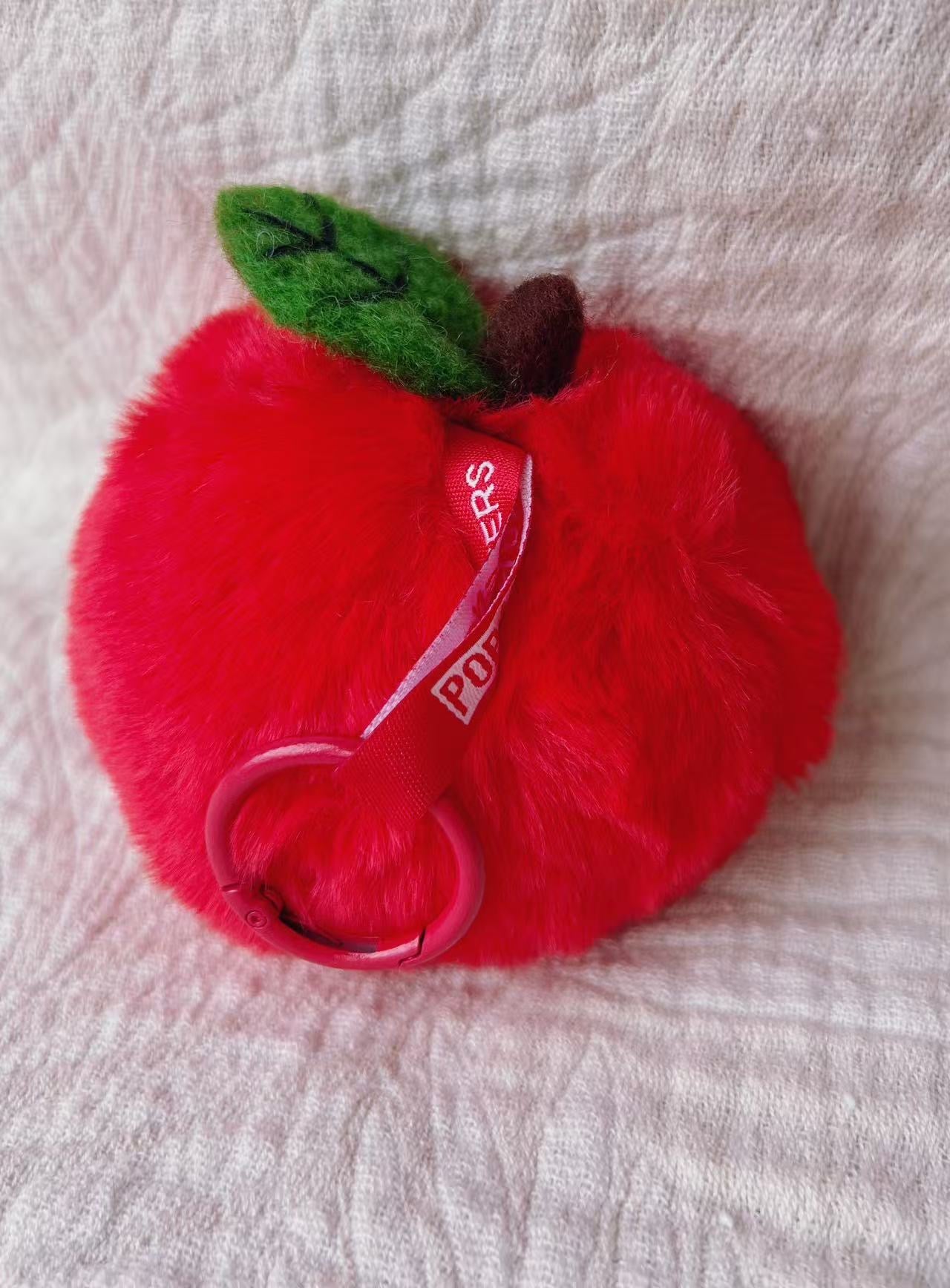 Handmade Apple Doll Head Bag Charm | Red Furry Monster Style | Unique Collectible