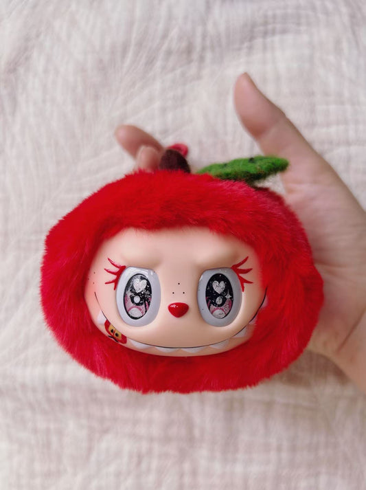 Handmade Apple Doll Head Bag Charm | Red Furry Monster Style | Unique Collectible