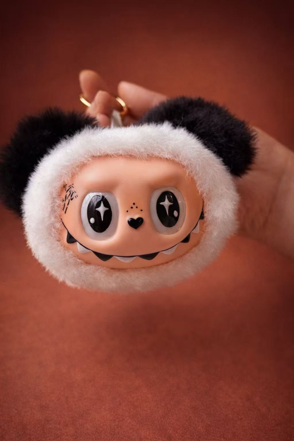 Plush Handmade Monster Plush Head Keychain Bag Charm, Cute Furry Face Charm